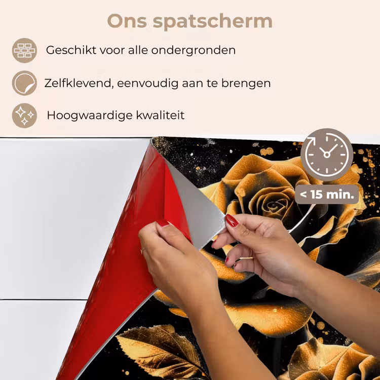 Spatscherm keuken - Bloemen - Goud - Zwart - Kunst — 4
