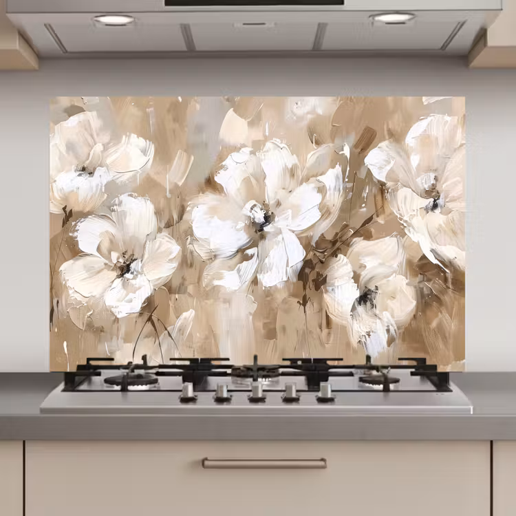 Spatscherm keuken - Bloemen - Waterverf - Beige - Kunst — 1
