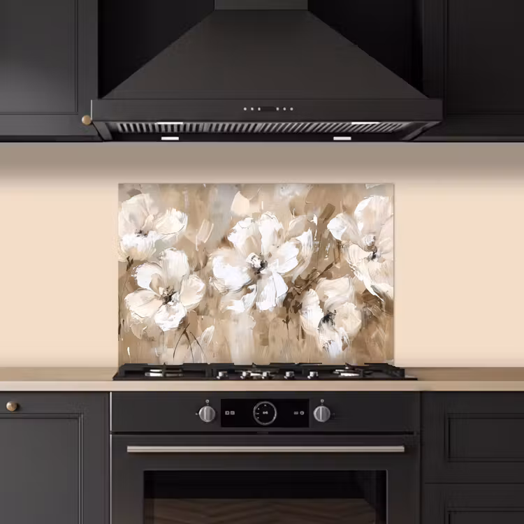 Spatscherm keuken - Bloemen - Waterverf - Beige - Kunst — 2