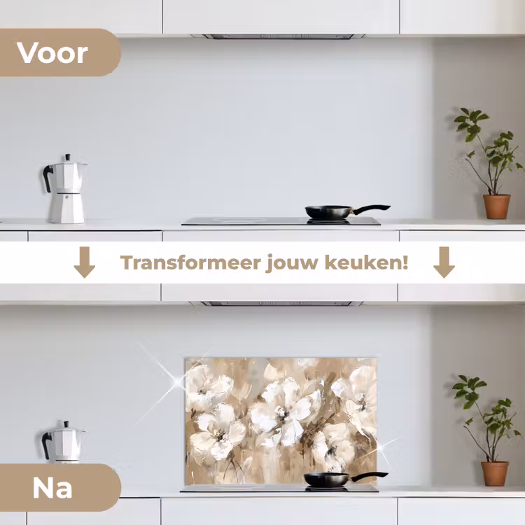 Spatscherm keuken - Bloemen - Waterverf - Beige - Kunst — 3