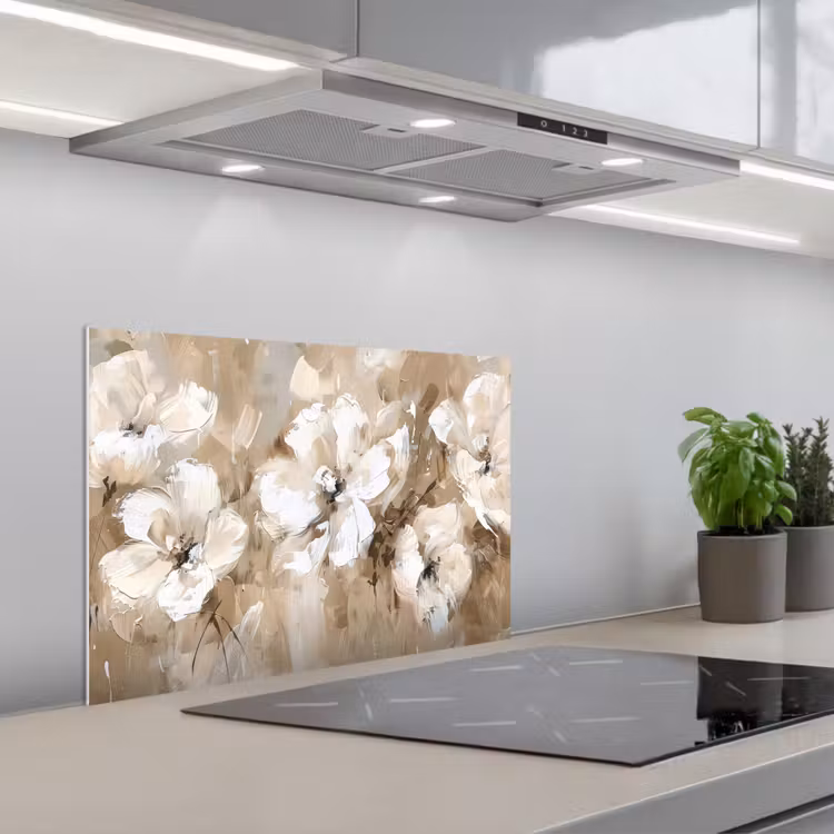 Spatscherm keuken - Bloemen - Waterverf - Beige - Kunst — 5