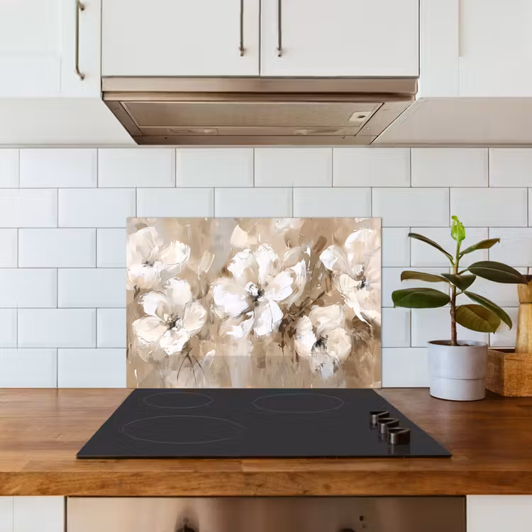 Spatscherm keuken - Bloemen - Waterverf - Beige - Kunst — 6