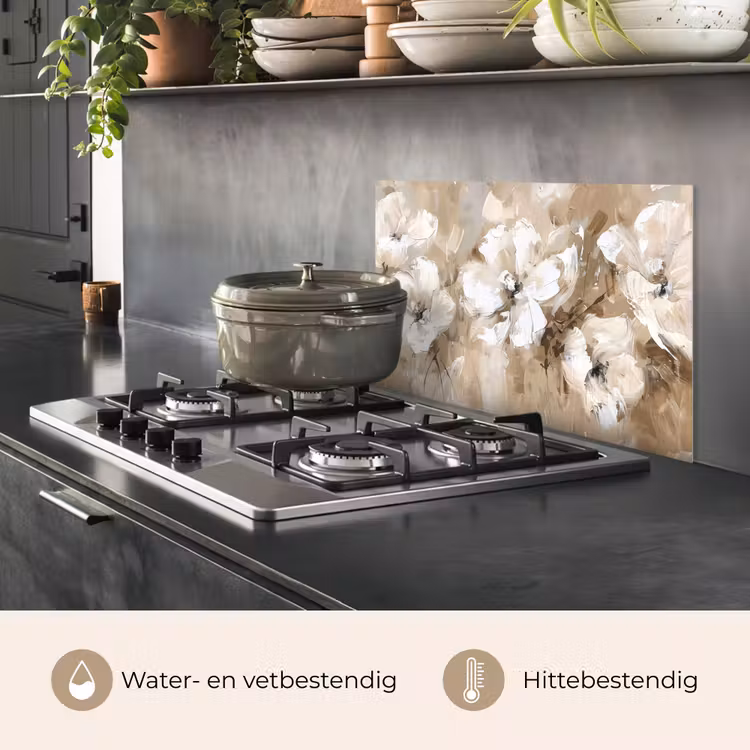 Spatscherm keuken - Bloemen - Waterverf - Beige - Kunst — 7