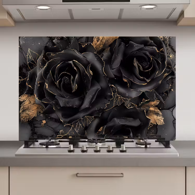 Spatscherm keuken - Obsidiaan - Zwart - Goud - Patroon — 1
