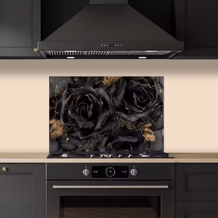 Spatscherm keuken - Obsidiaan - Zwart - Goud - Patroon — 2