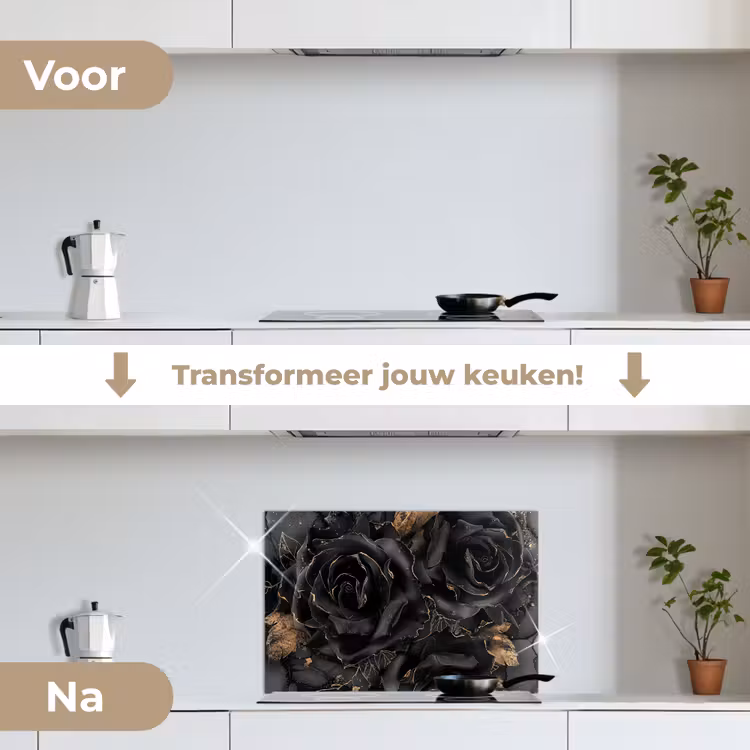 Spatscherm keuken - Obsidiaan - Zwart - Goud - Patroon — 3