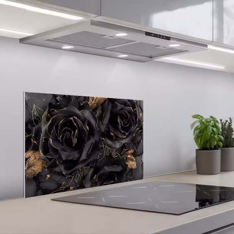 Spatscherm keuken - Obsidiaan - Zwart - Goud - Patroon — 5