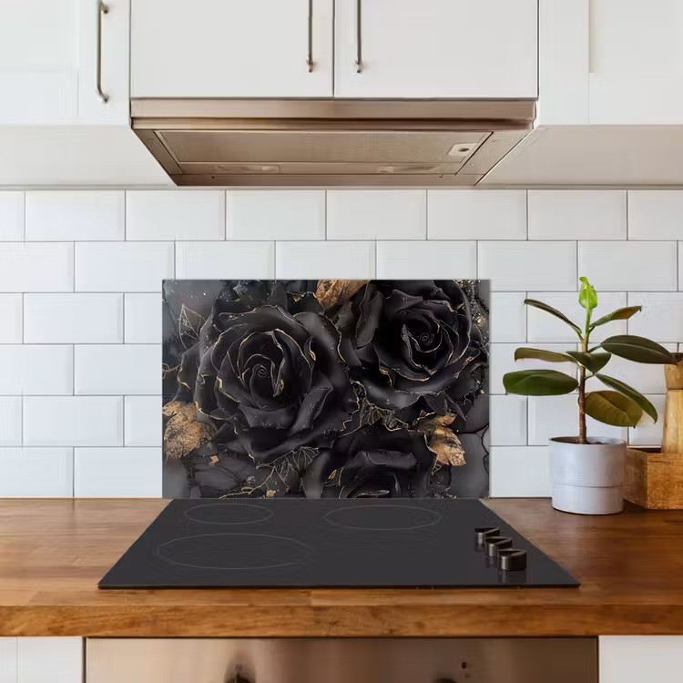 Spatscherm keuken - Obsidiaan - Zwart - Goud - Patroon — 6