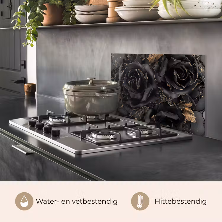 Spatscherm keuken - Obsidiaan - Zwart - Goud - Patroon — 7