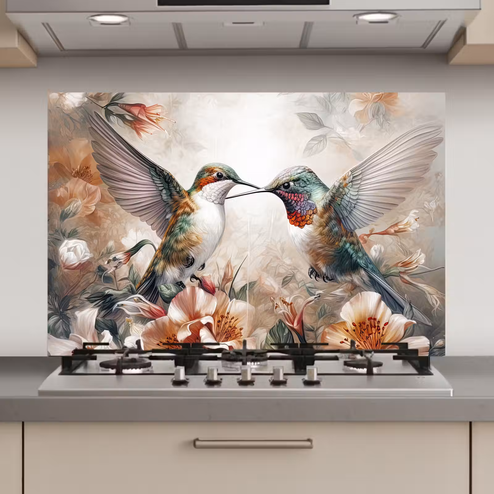 Spatscherm keuken - Kolibrie - Vogels - Bloemen - Natuur — 1