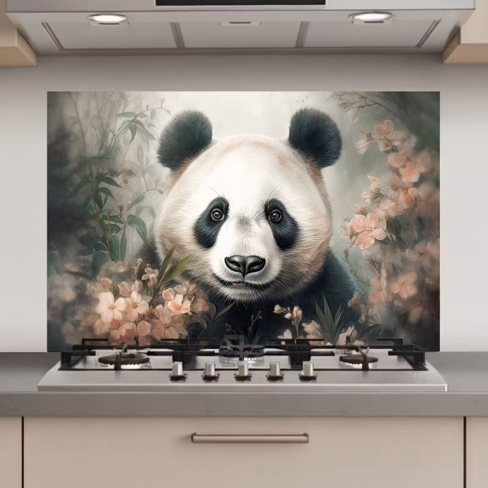 Spatscherm keuken - Panda - Dieren - Bloemen - Planten — 1