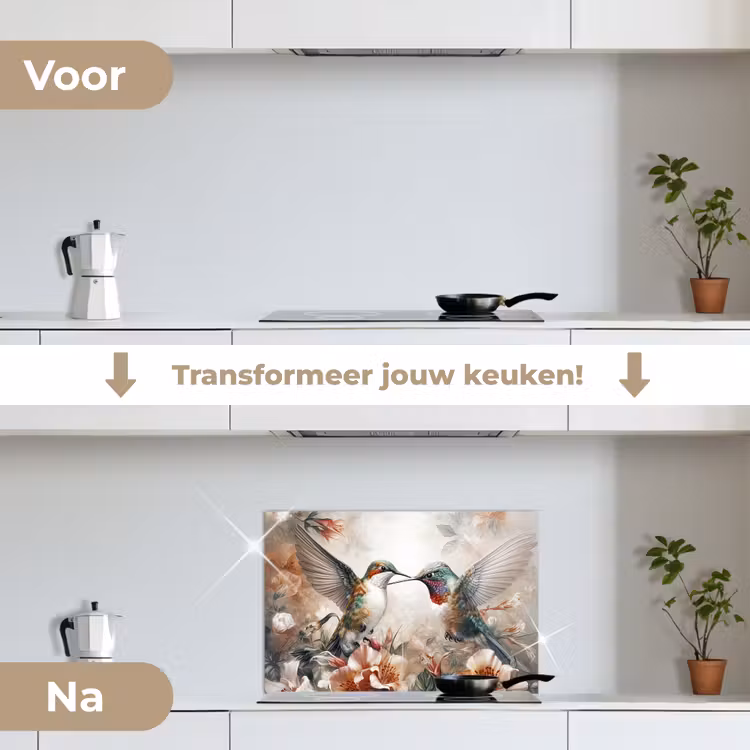Spatscherm keuken - Kolibrie - Vogels - Bloemen - Natuur — 3