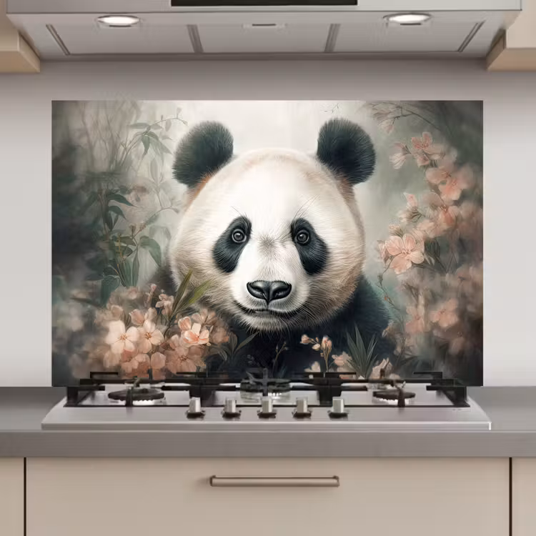 Spatscherm keuken - Panda - Dieren - Bloemen - Planten — 1