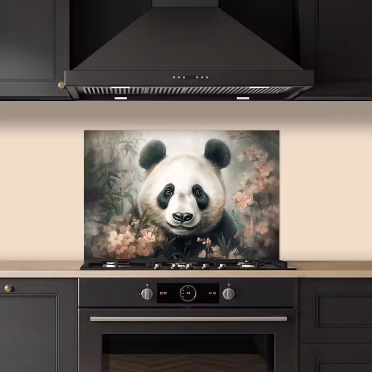 Spatscherm keuken - Panda - Dieren - Bloemen - Planten — 2