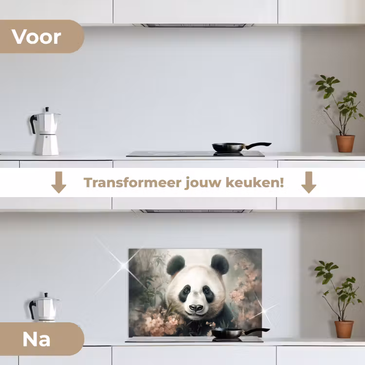 Spatscherm keuken - Panda - Dieren - Bloemen - Planten — 3