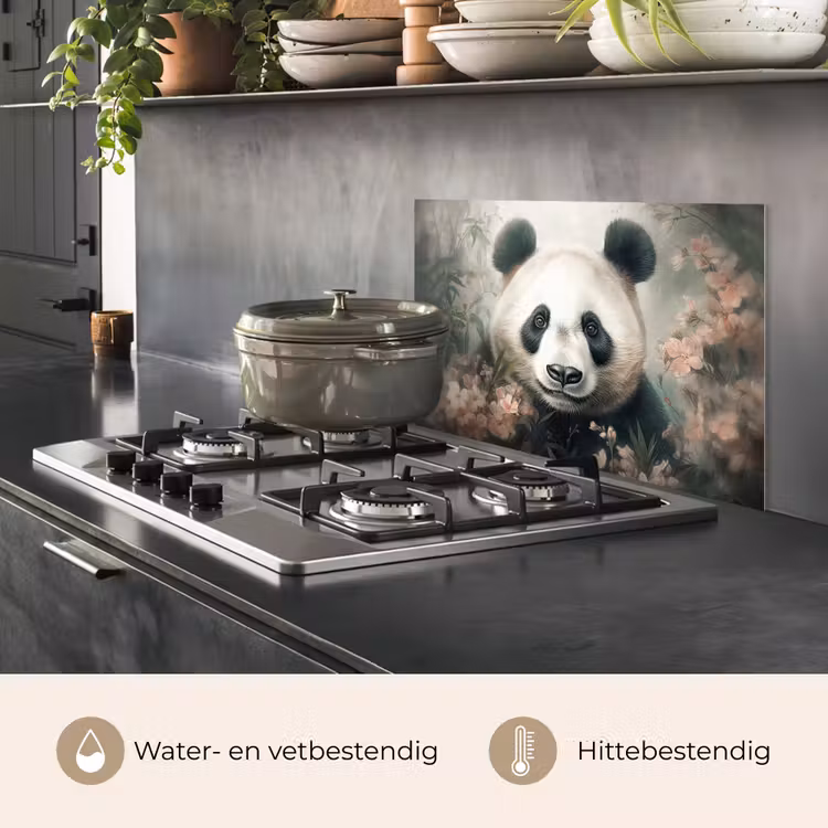 Spatscherm keuken - Panda - Dieren - Bloemen - Planten — 7
