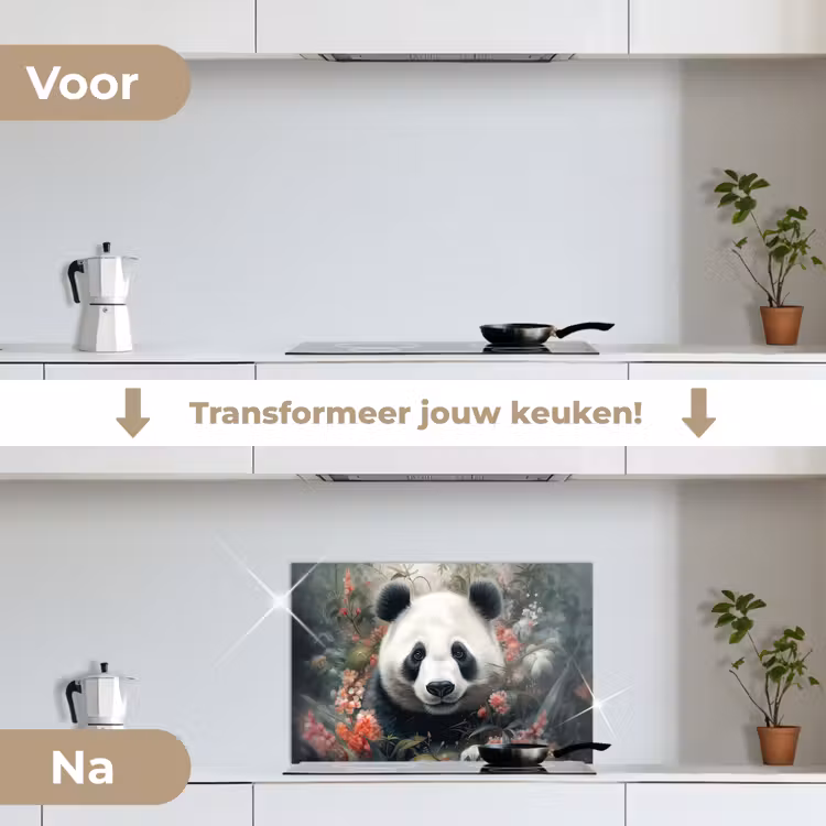 Spatscherm keuken - Panda - Wilde dieren - Bloemen - Natuur — 3
