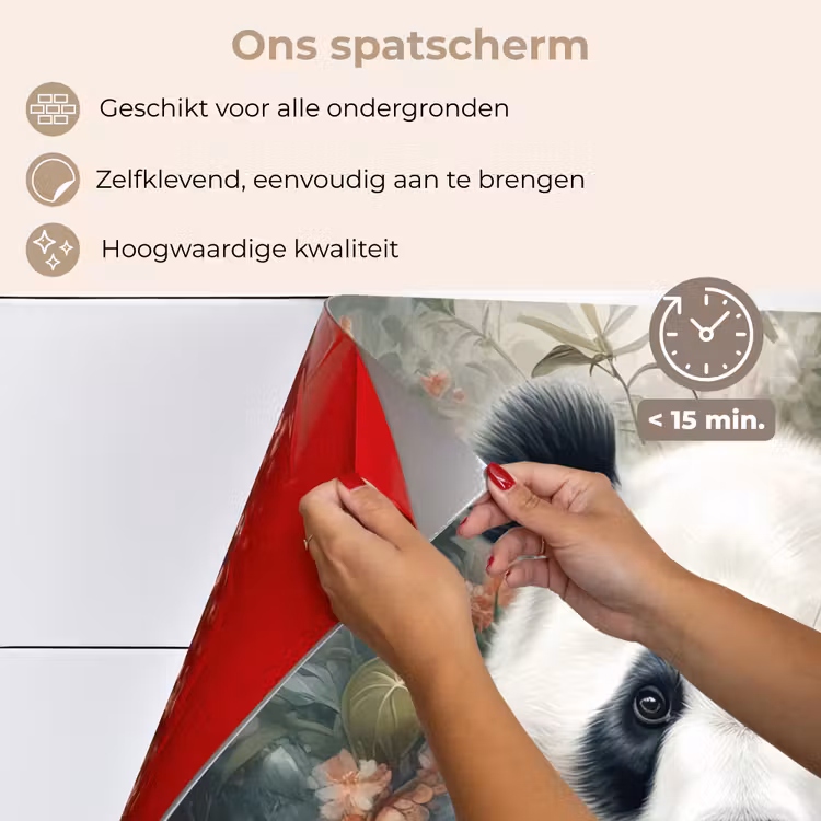 Spatscherm keuken - Panda - Wilde dieren - Bloemen - Natuur — 4
