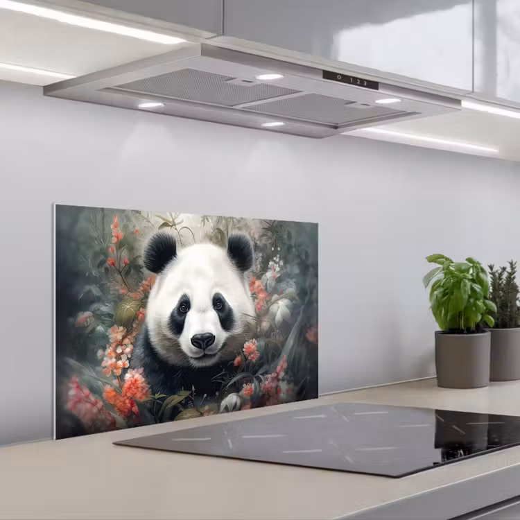Spatscherm keuken - Panda - Wilde dieren - Bloemen - Natuur — 5