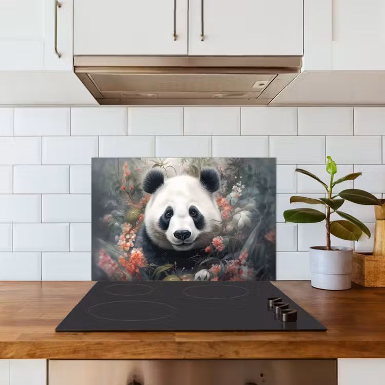 Spatscherm keuken - Panda - Wilde dieren - Bloemen - Natuur — 6