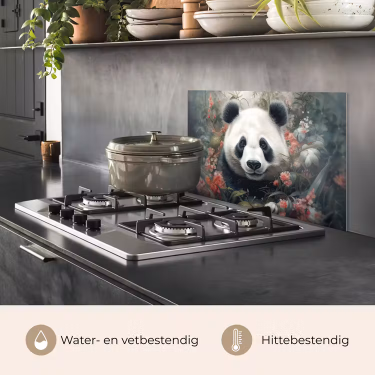 Spatscherm keuken - Panda - Wilde dieren - Bloemen - Natuur — 7