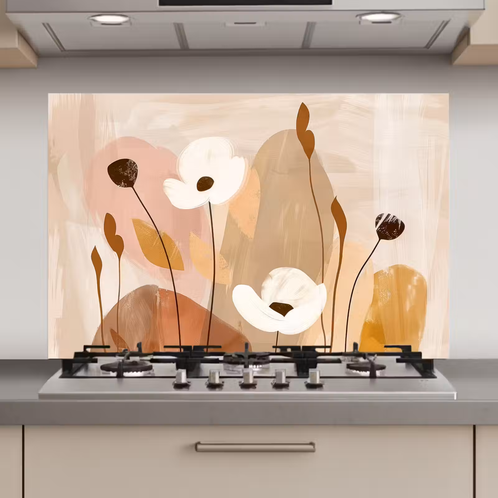 Spatscherm keuken - Bloemen - Abstract - Beige - Kunst — 1