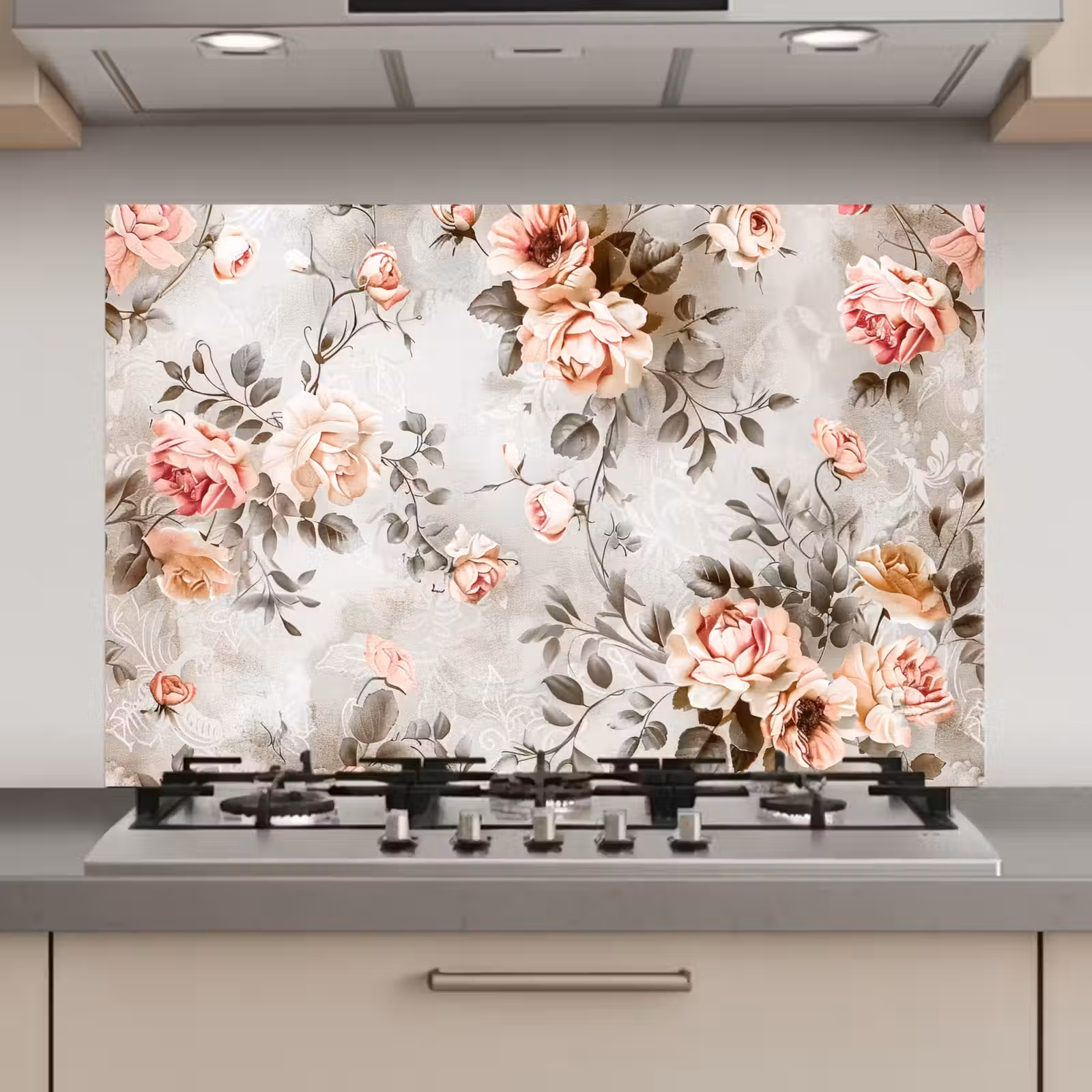 Spatscherm keuken - Bloemen - Beton - Planten - Roze — 1