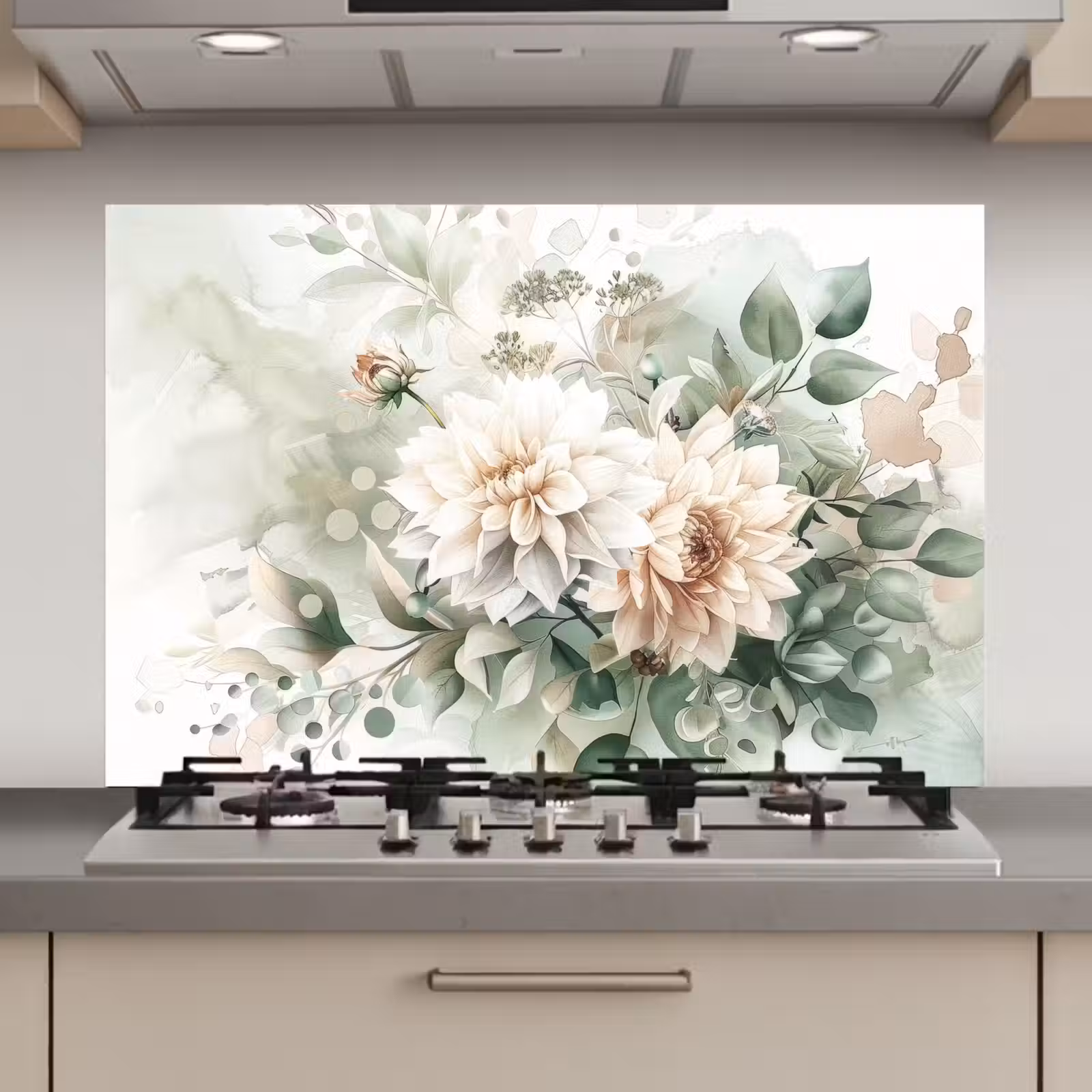 Spatscherm keuken - Bloemen - Wit - Planten - Dahlia's — 1