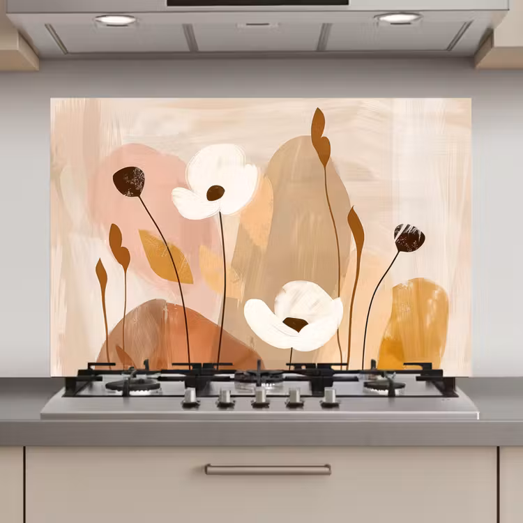 Spatscherm keuken - Bloemen - Abstract - Beige - Kunst — 1