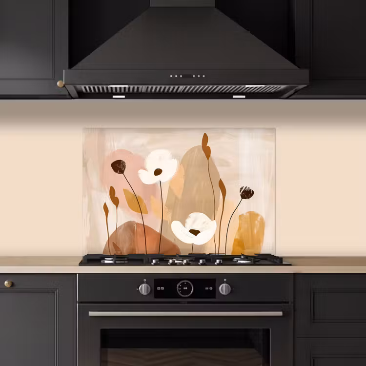 Spatscherm keuken - Bloemen - Abstract - Beige - Kunst — 2