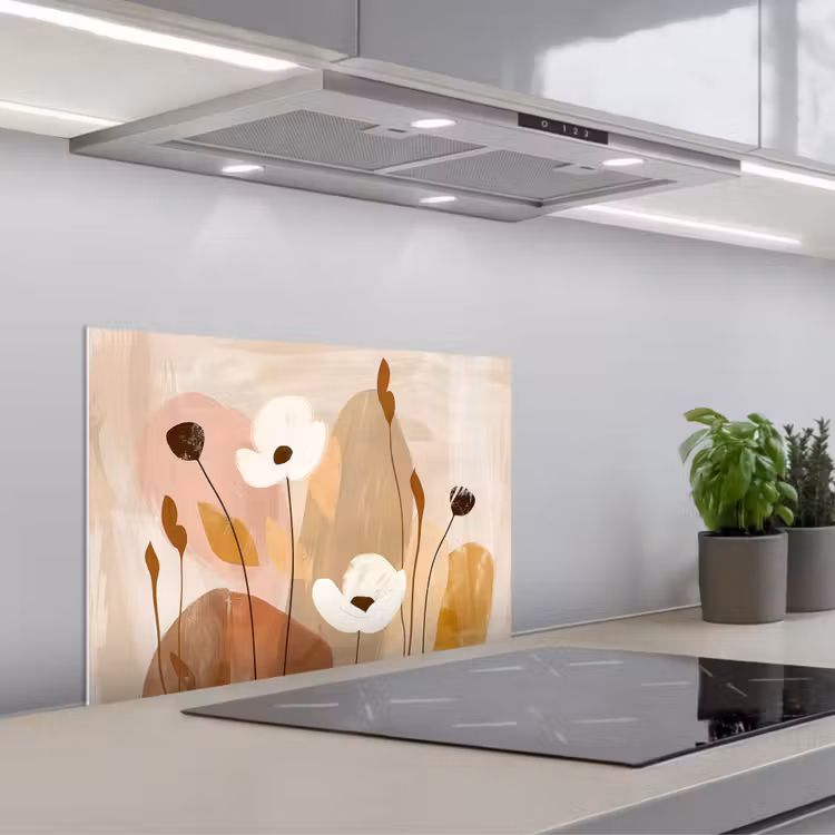 Spatscherm keuken - Bloemen - Abstract - Beige - Kunst — 5
