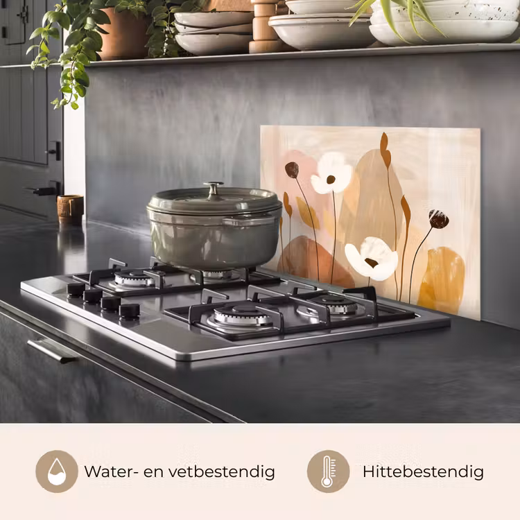 Spatscherm keuken - Bloemen - Abstract - Beige - Kunst — 7