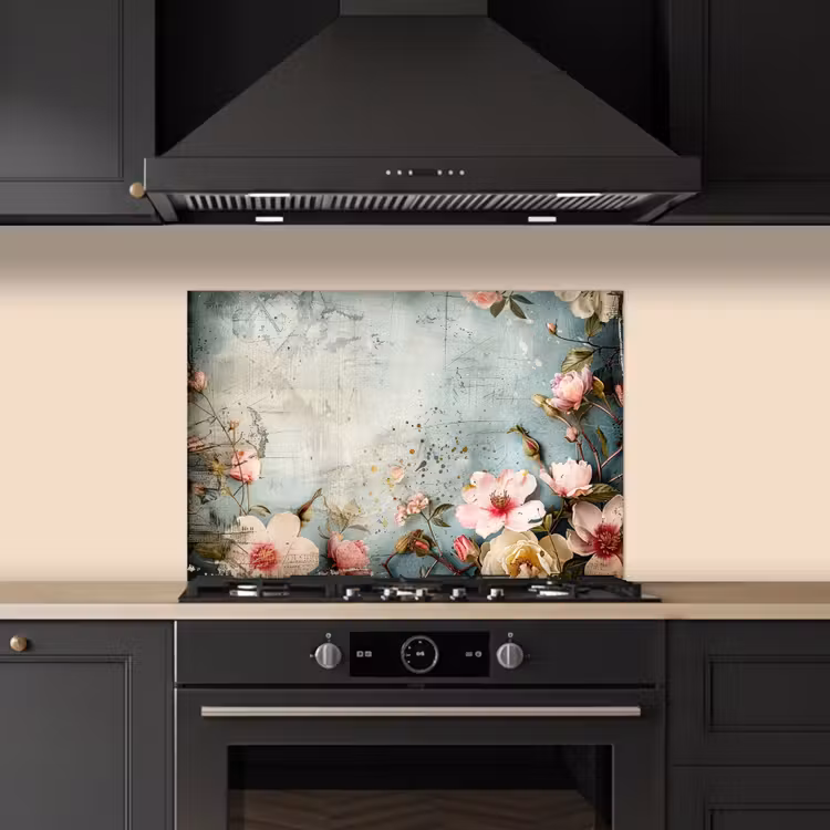 Spatscherm keuken - Bloemen - Beton - Grijs - Natuur — 2