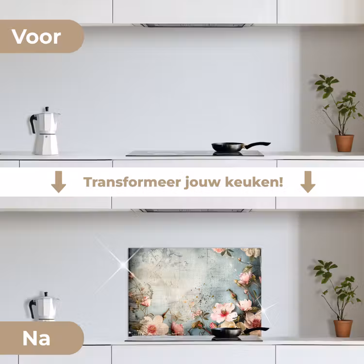 Spatscherm keuken - Bloemen - Beton - Grijs - Natuur — 3
