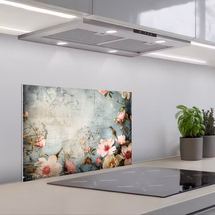 Spatscherm keuken - Bloemen - Beton - Grijs - Natuur — 5