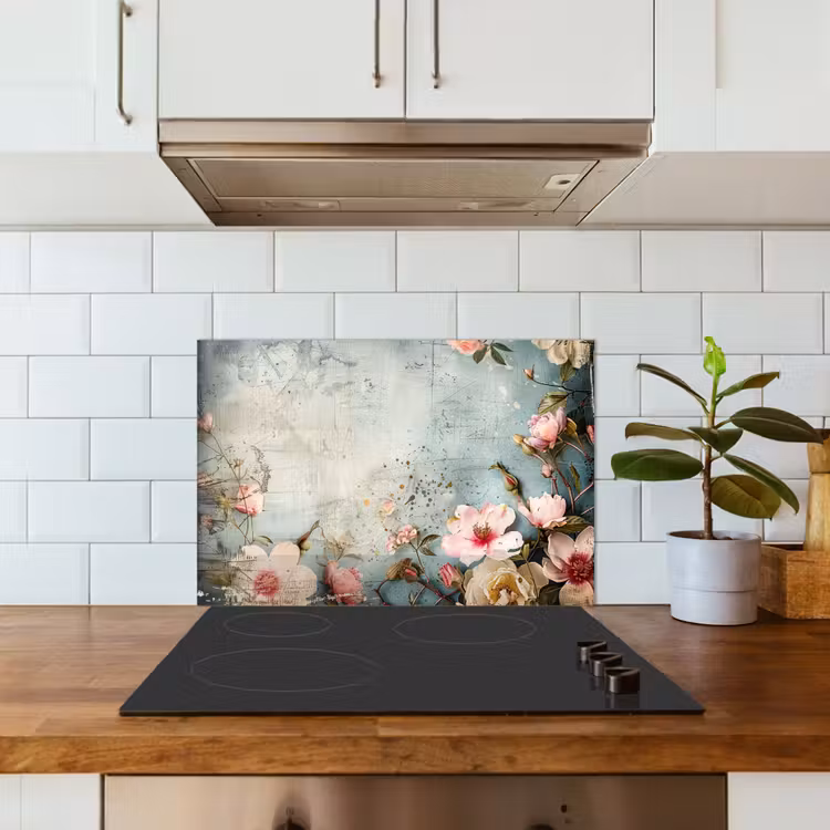 Spatscherm keuken - Bloemen - Beton - Grijs - Natuur — 6