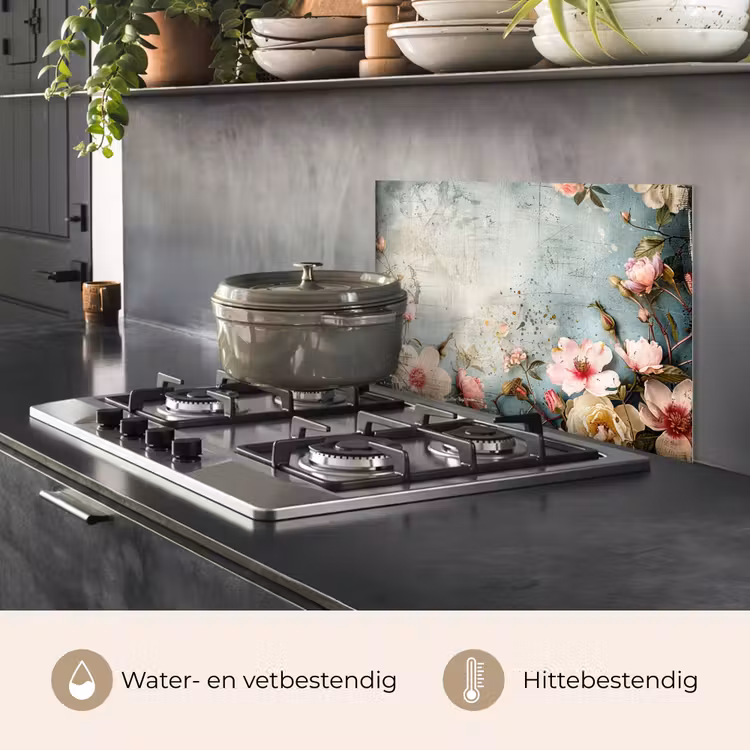 Spatscherm keuken - Bloemen - Beton - Grijs - Natuur — 7