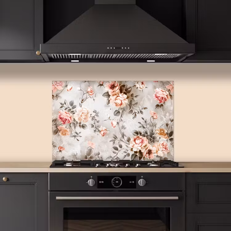 Spatscherm keuken - Bloemen - Beton - Planten - Roze — 2