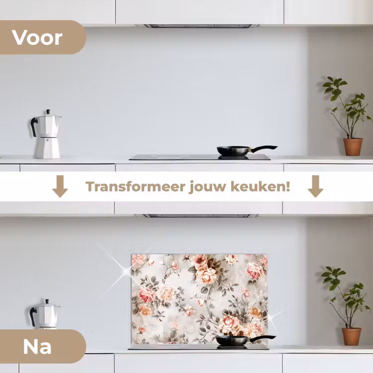 Spatscherm keuken - Bloemen - Beton - Planten - Roze — 3