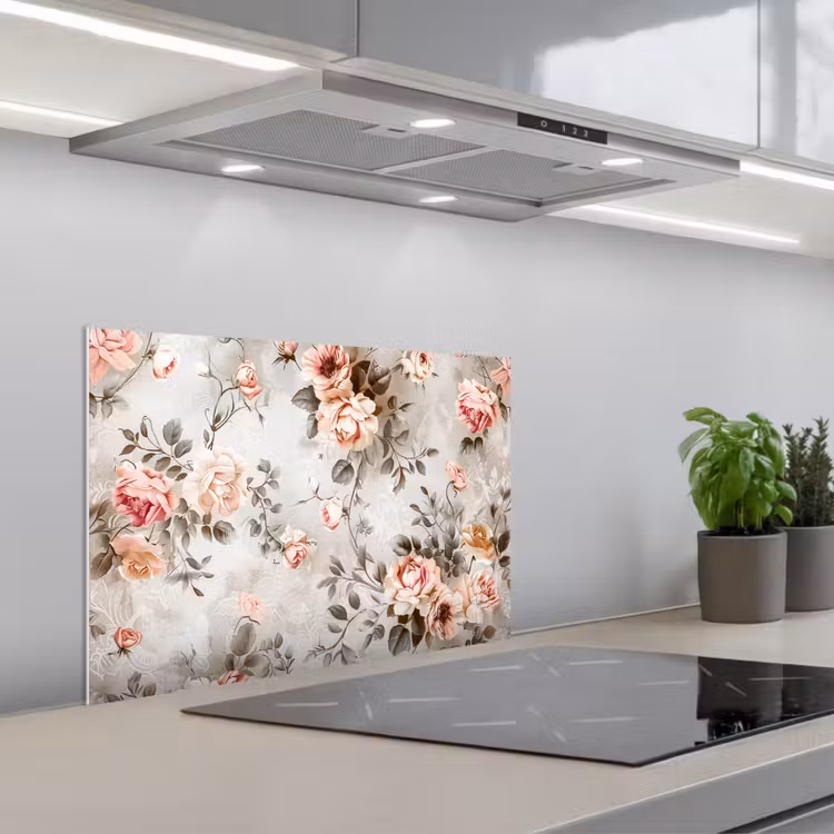 Spatscherm keuken - Bloemen - Beton - Planten - Roze — 5
