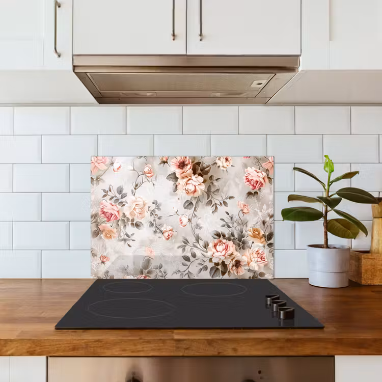 Spatscherm keuken - Bloemen - Beton - Planten - Roze — 6
