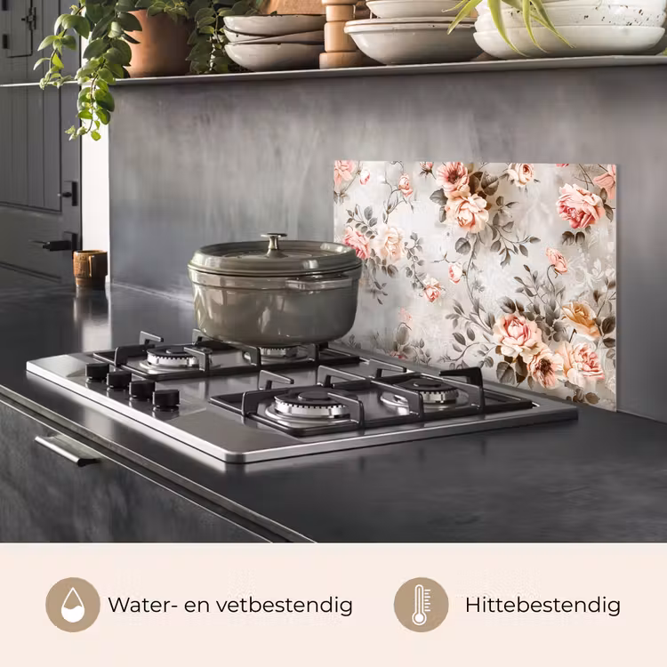Spatscherm keuken - Bloemen - Beton - Planten - Roze — 7