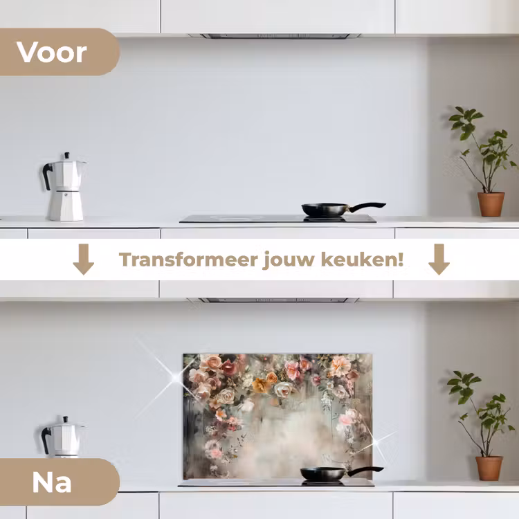 Spatscherm keuken - Bloemen - Beton - Rozen - Grijs — 3