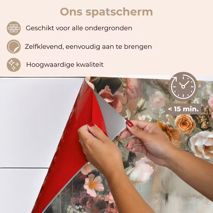 Spatscherm keuken - Bloemen - Beton - Rozen - Grijs — 4