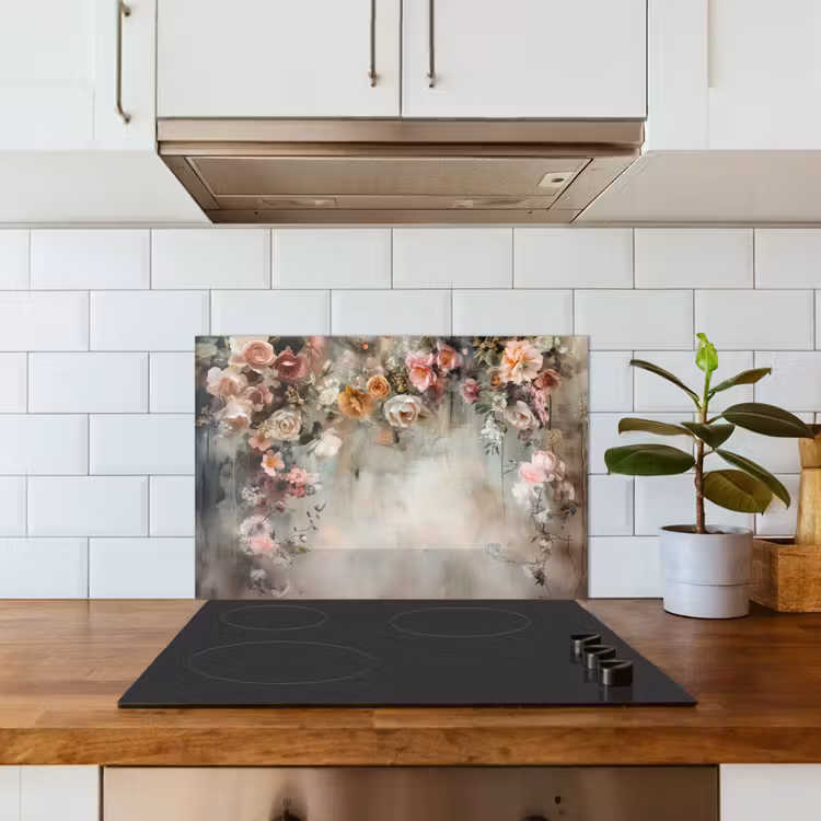 Spatscherm keuken - Bloemen - Beton - Rozen - Grijs — 6