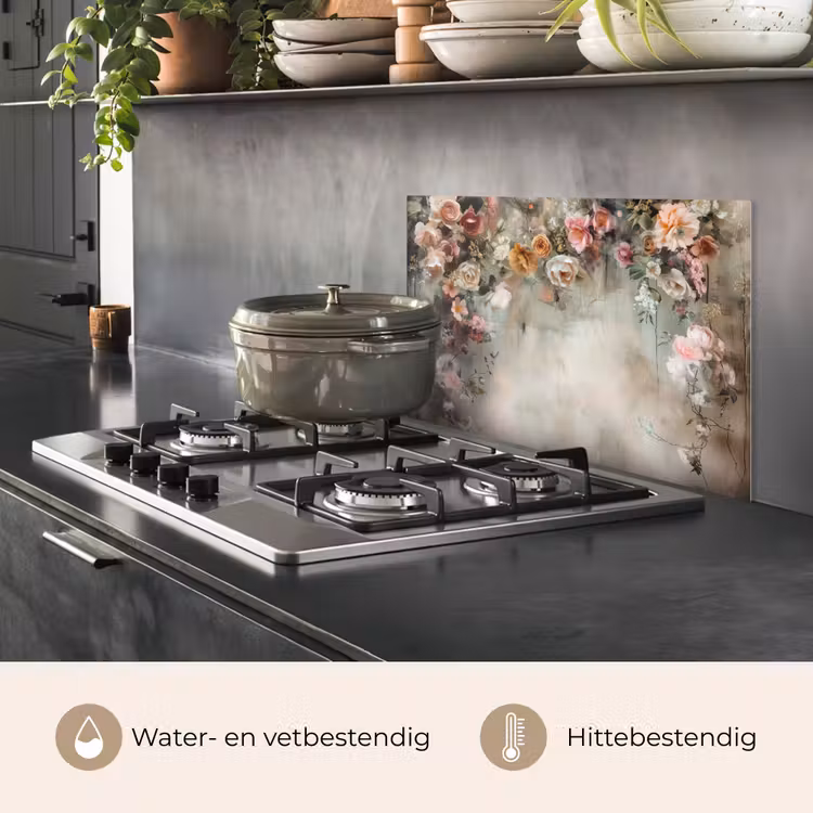 Spatscherm keuken - Bloemen - Beton - Rozen - Grijs — 7