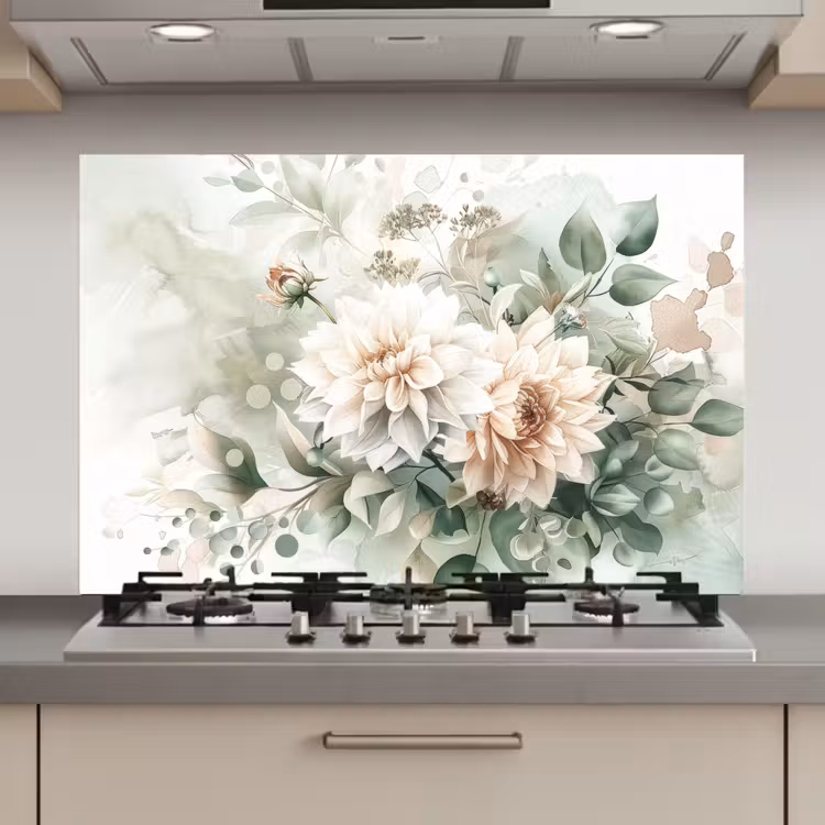 Spatscherm keuken - Bloemen - Wit - Planten - Dahlia's — 1