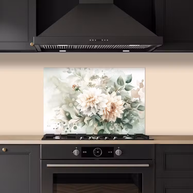 Spatscherm keuken - Bloemen - Wit - Planten - Dahlia's — 2