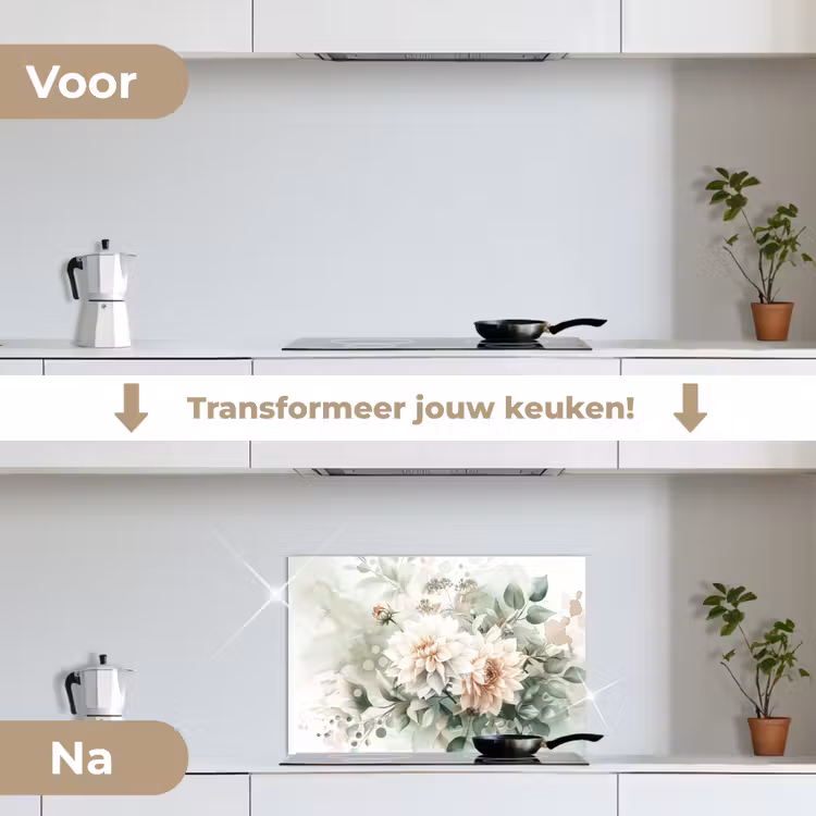 Spatscherm keuken - Bloemen - Wit - Planten - Dahlia's — 3