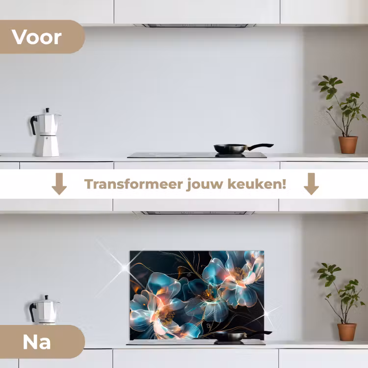Spatscherm keuken - Bloemen - Zwart - Licht - Flora — 3